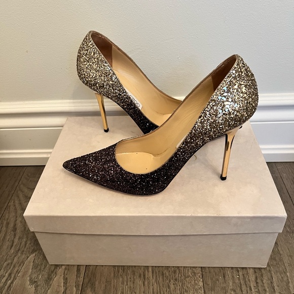 Jimmy Choo Shoes - Jimmy Choo Glitter Gradient Heels in Gold and Brown